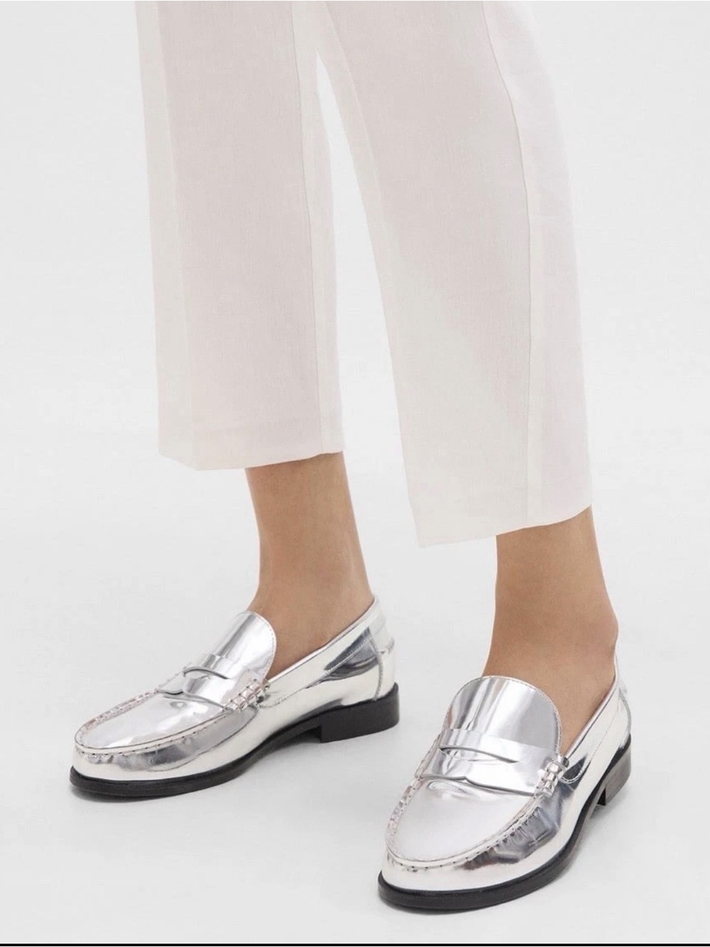 Theory Silver Metallic City Loafers $395 NWOB Size 9/9.5